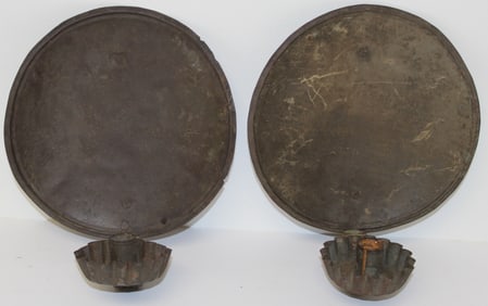Pair of tin round wall candle sconces - 11 1/2" tall