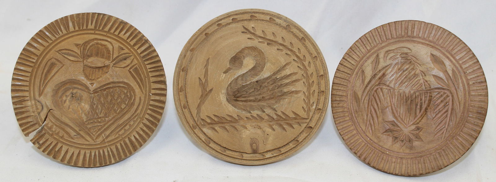 Lot of 3 wooden lollipop handled butter stamps - 4" & 4 1/4" diam (1 of 5)