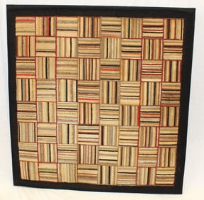 Antique geometric pattern hooked rug - mounted for wall hanging - 42"x40"