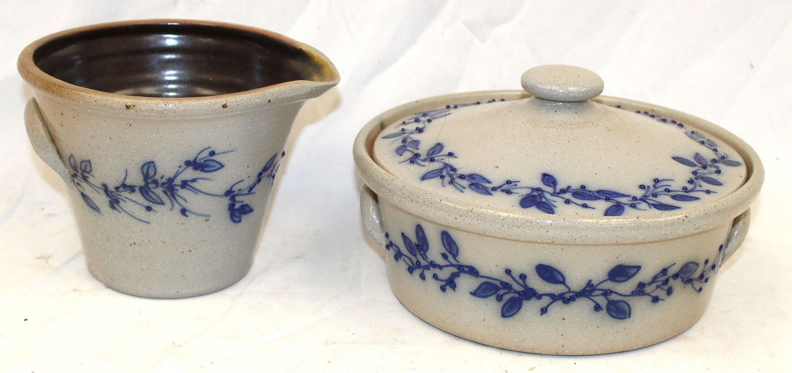 Lot of 2 Salmon Falls cobalt dec contemporary stoneware items incl cake crock & batter bowl - 6" (1 of 6)