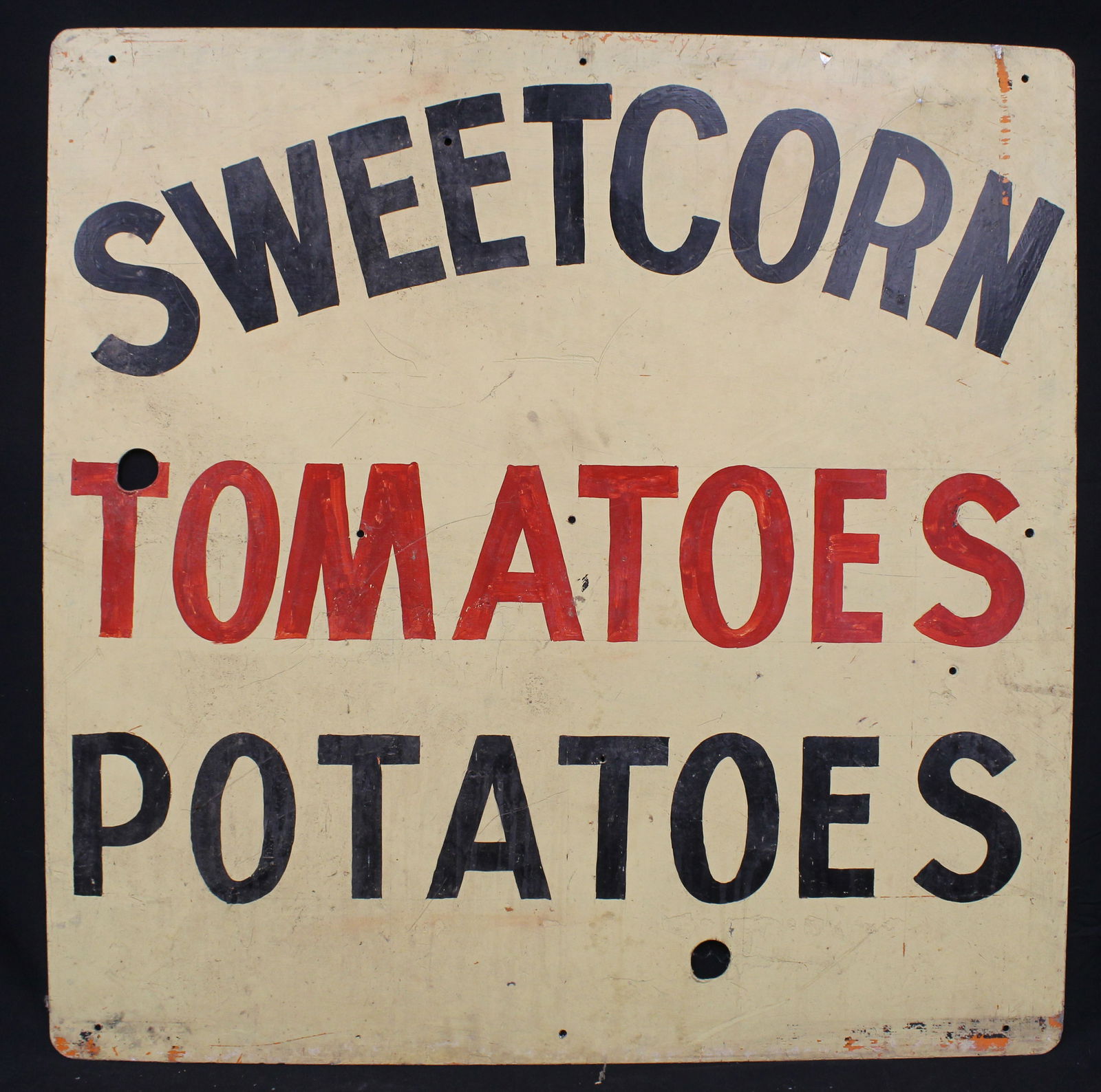 Vintage painted metal sign "Sweet Corn Tomatoes Potatoes" - 36"x36" (1 of 6)