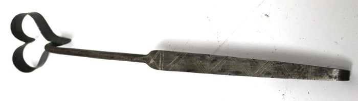Antique forged iron heart motif cooking instrument - 16" long