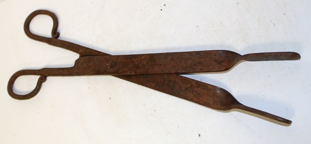 Pair of unusual style forged iron ember tongs - 16" long