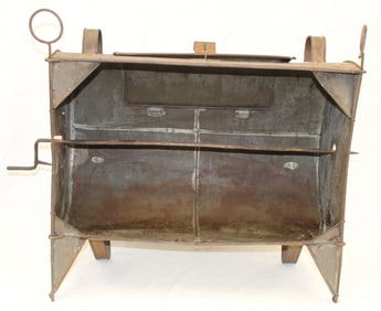 Antique tin reflector oven w rotisserie spits - 20 1/2" tall x 24" wide x 12" deep