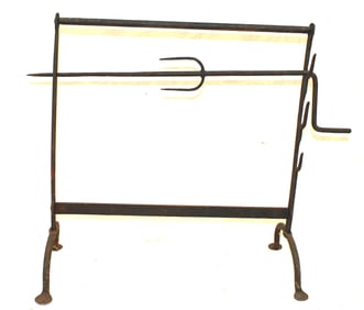 Forged iron fireplace crane w rotisserie spit - 26" tall x 24" wide x 12" deep (feet)