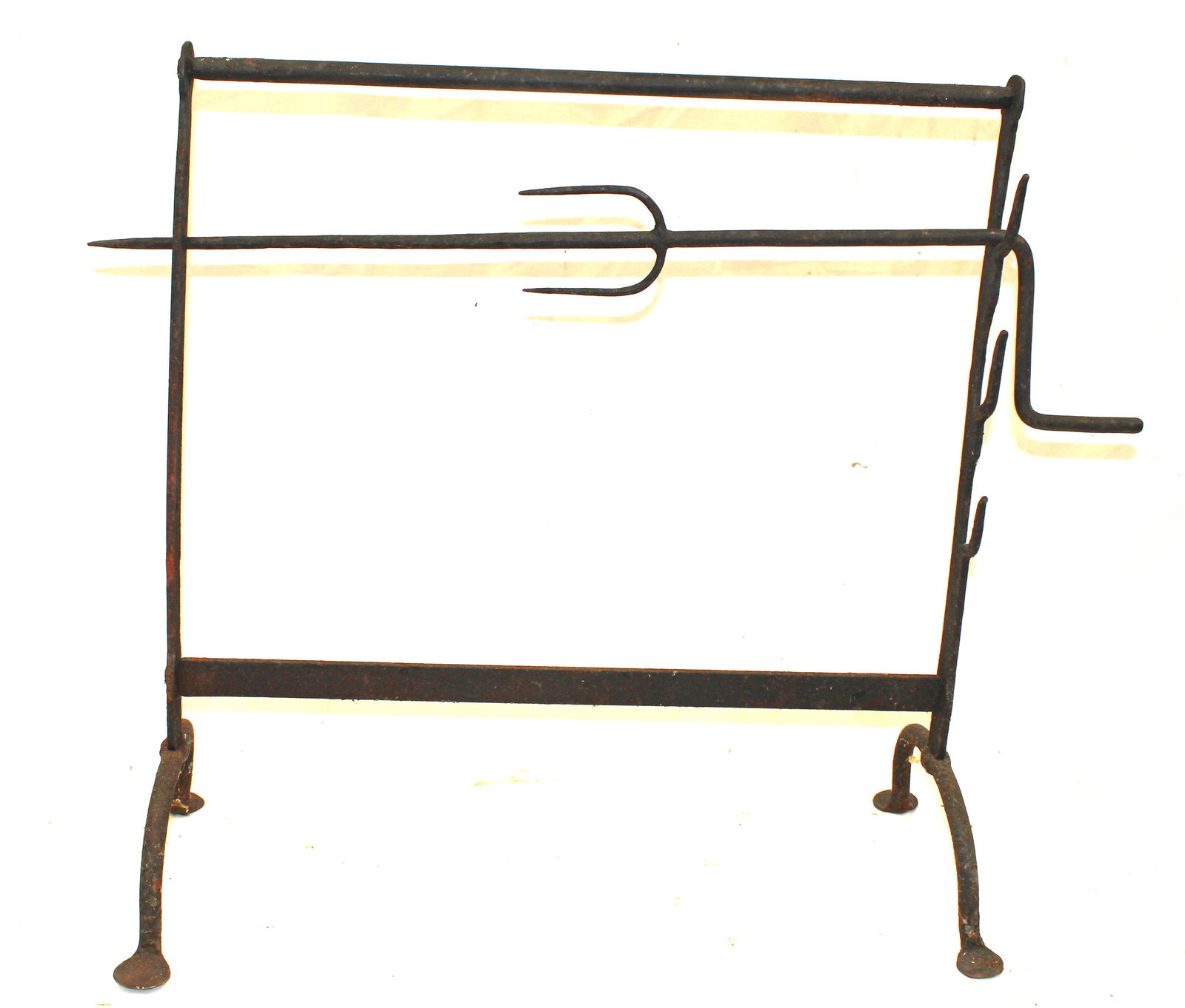 Forged iron fireplace crane w rotisserie spit - 26" tall x 24" wide x 12" deep (feet) (1 of 4)