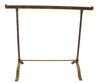 Forged iron fireplace crane made from a cot frame - 29" tall x 35" wide