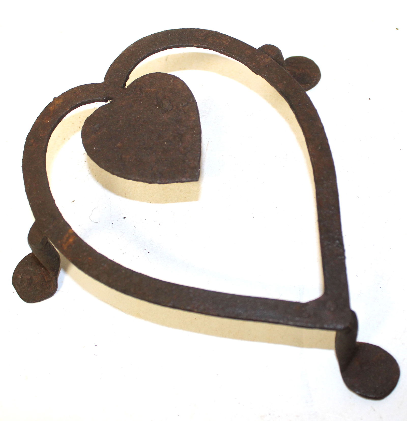Forged iron double heart ftd trivet - 7 1/2"x7 1/2" (1 of 5)