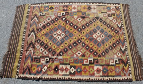 Semi-Antique Afghan flat weave rug - mid 20thC - 6'11"x10'2"