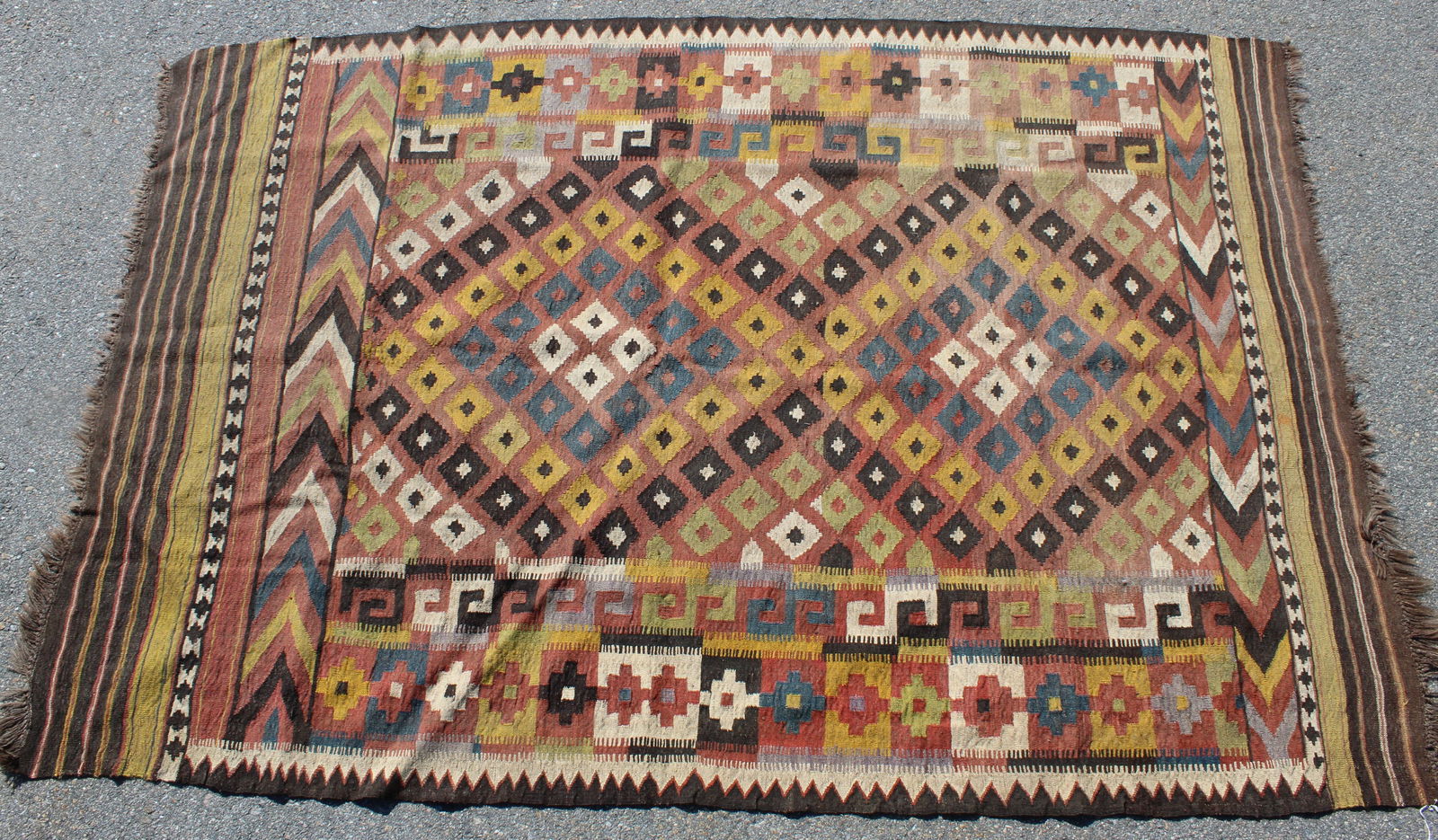 Semi-Antique Afghan flat weave rug - mid 20thC - 6'11"x10'2" (1 of 12)