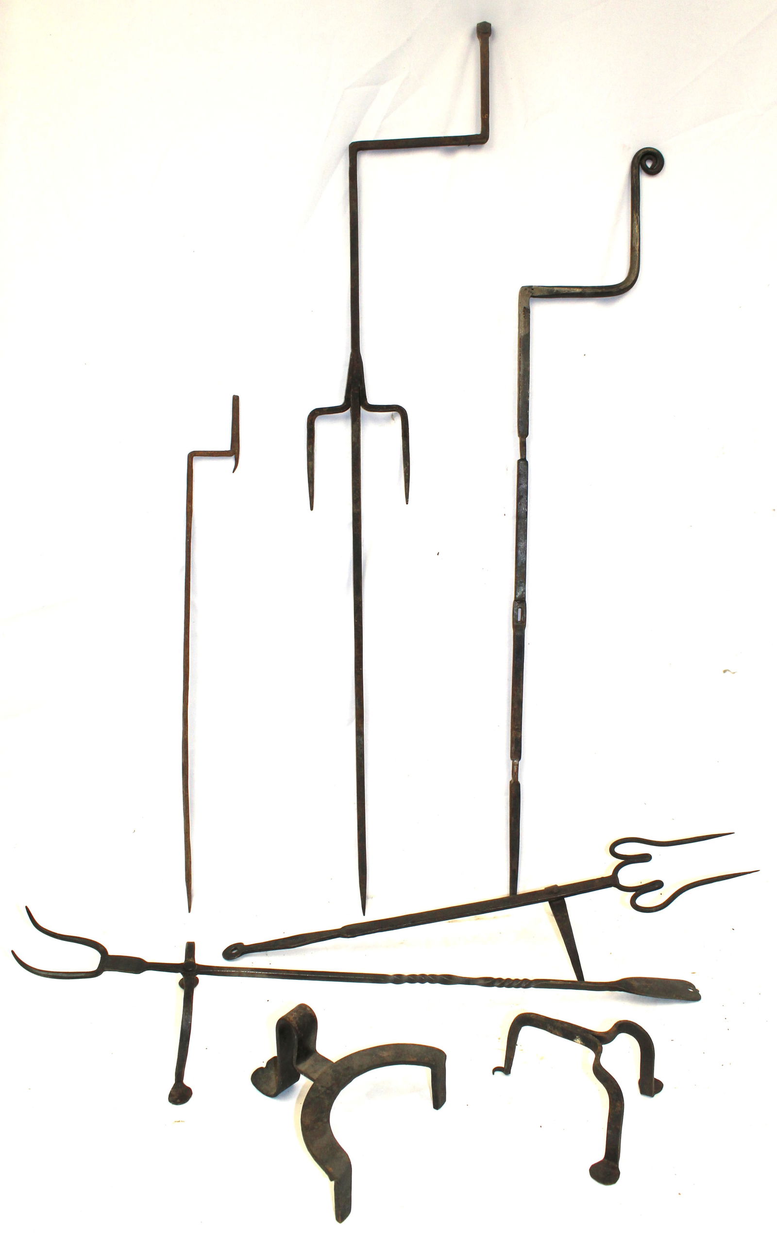 Antique & antique style iron lot incl spits, forks, pot rests, etc - 22"-35" long & 4"x6" pot rests (1 of 4)