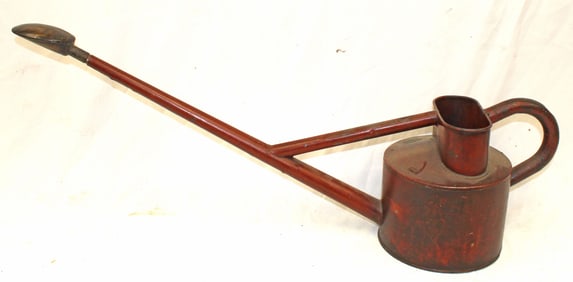 Antique Haws zinc watering can in red paint - 29" long