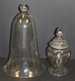 Large glass garden cloche together with a glass apothecary jar - 16" & 11" tall