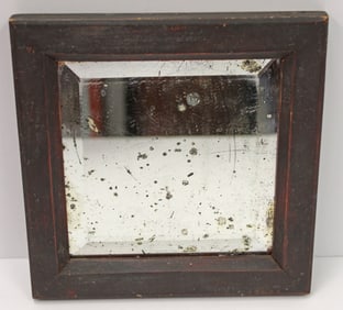 Small wooden framed beveled glass mirror - 8"x7 3/4"
