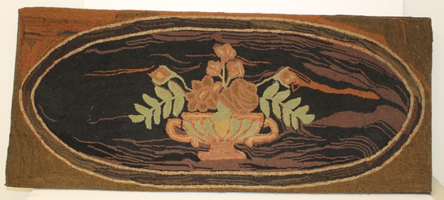 Antique mounted hooked rug w floral motif - 21 1/2"x51 1/2"