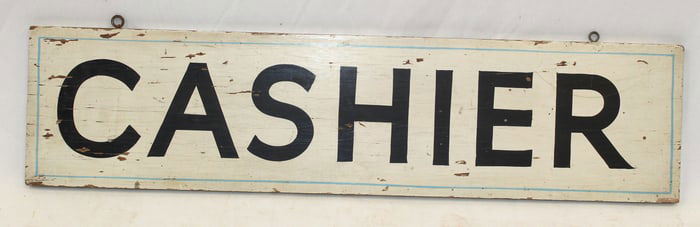 Wooden painted double sided "Cashier" sign - 24" long x 6" tall
