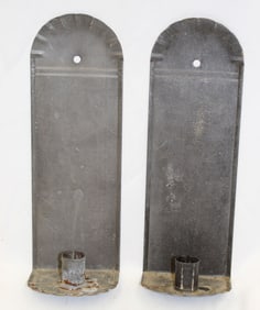 pair of crimped top punched tin candle sconces - 10 1/2" tall