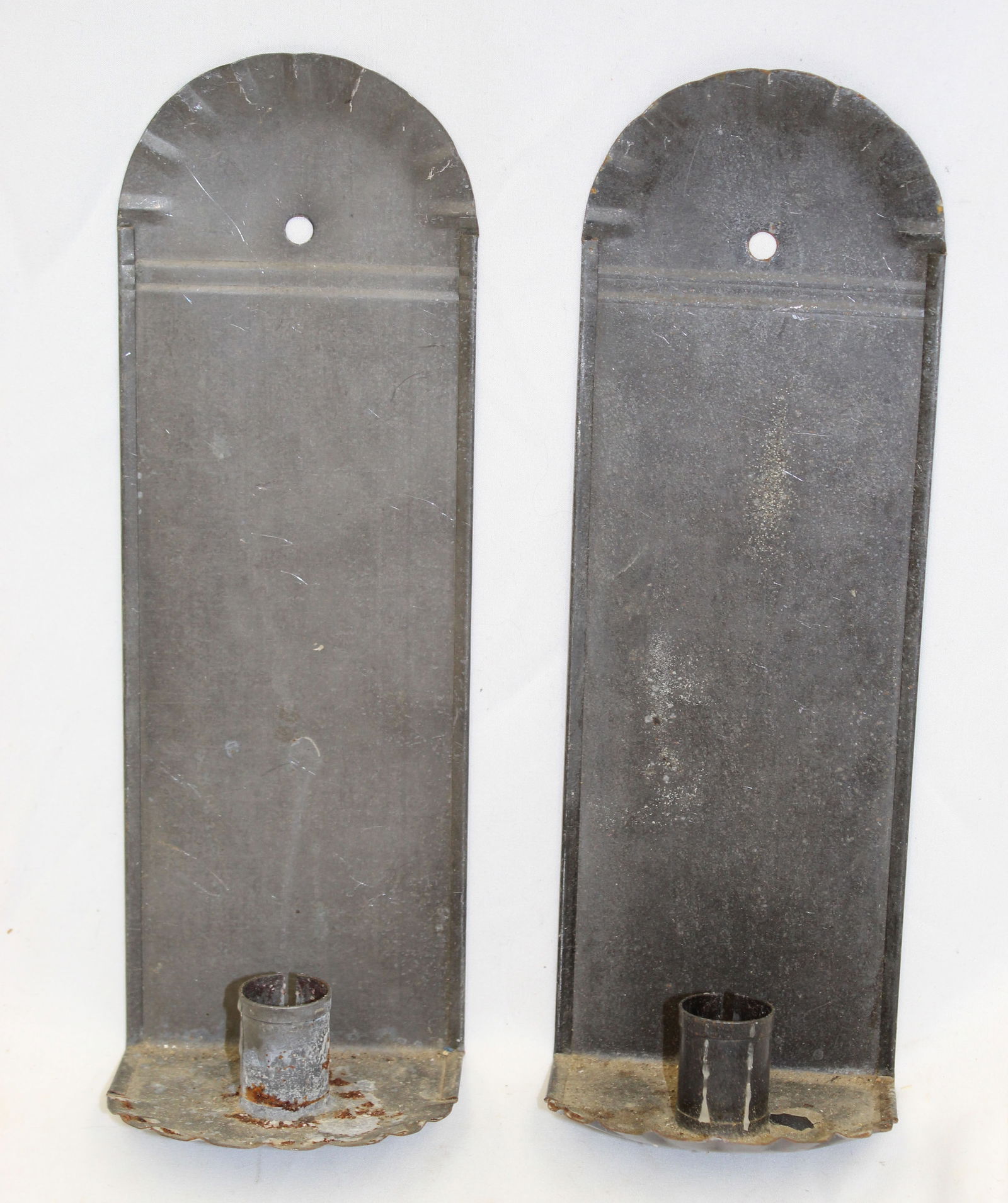 pair of crimped top punched tin candle sconces - 10 1/2" tall (1 of 4)