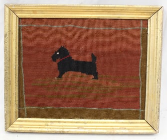 Framed Scotty Dog embroidery or cross stitch - 9 1/2"x12"