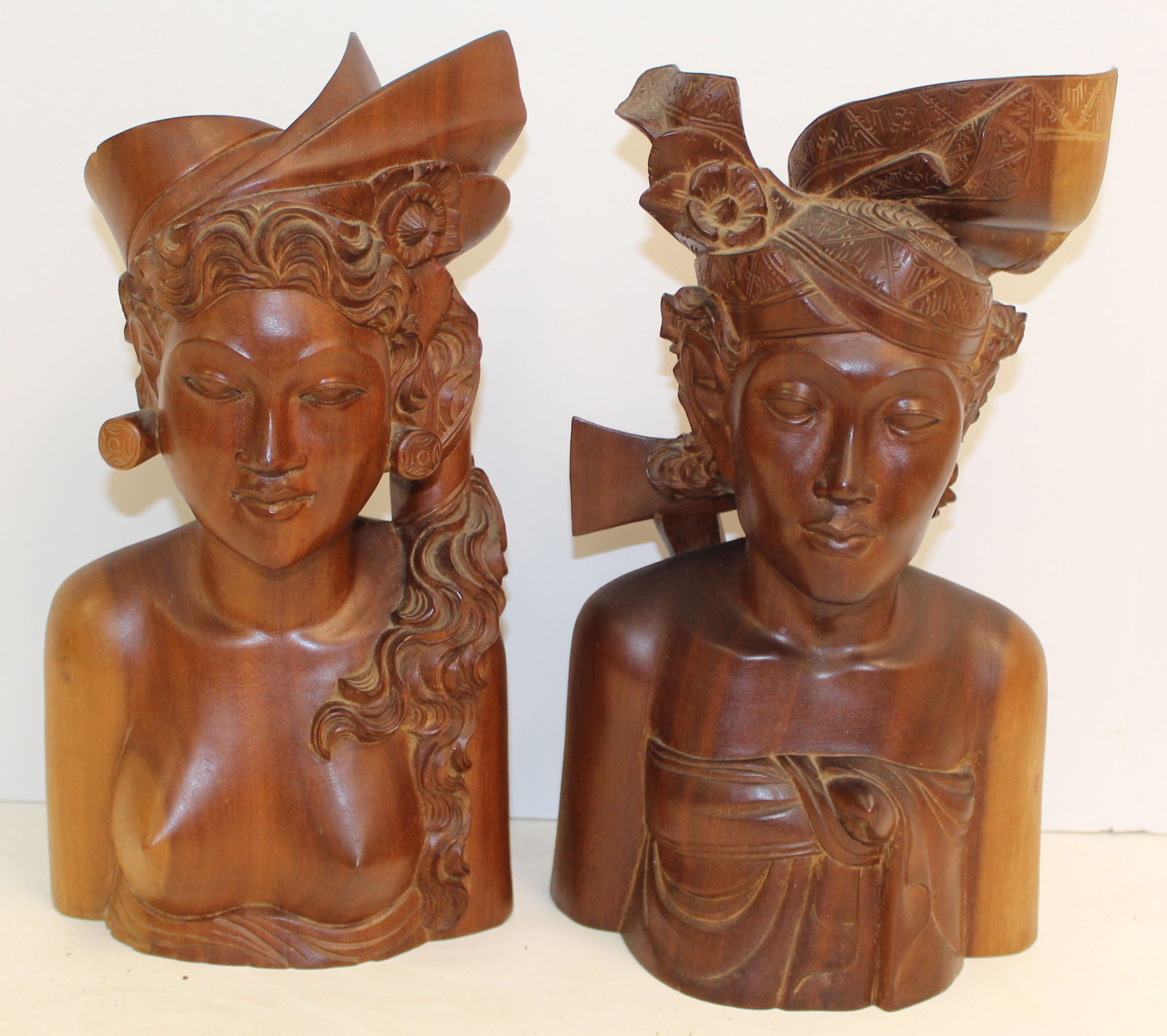 Pr of wooden carved Bali figural sculptures - 12" tall (1 of 8)