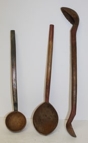 Lot of 3 wooden painted spoons - 15", 16" & 19" long