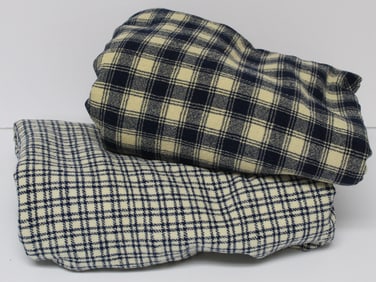 Lot of 2 antique blue & white wool blankets - 74"x97" & 70"x86"