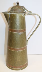 Antique dovetailed brass flagon w copper banding - 12" tall