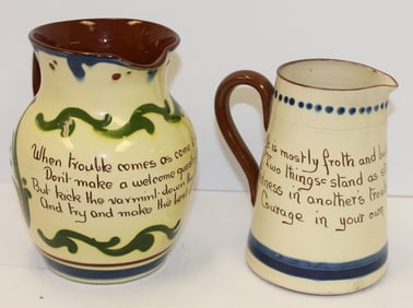 Lot of 2 Torquay Watcombe mottoware pitchers - 6 1/2" & 7" tall