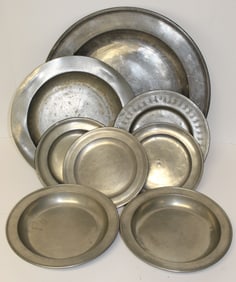 Lot of 7 pewter plates/chargers - 8 1/2"-17" diam