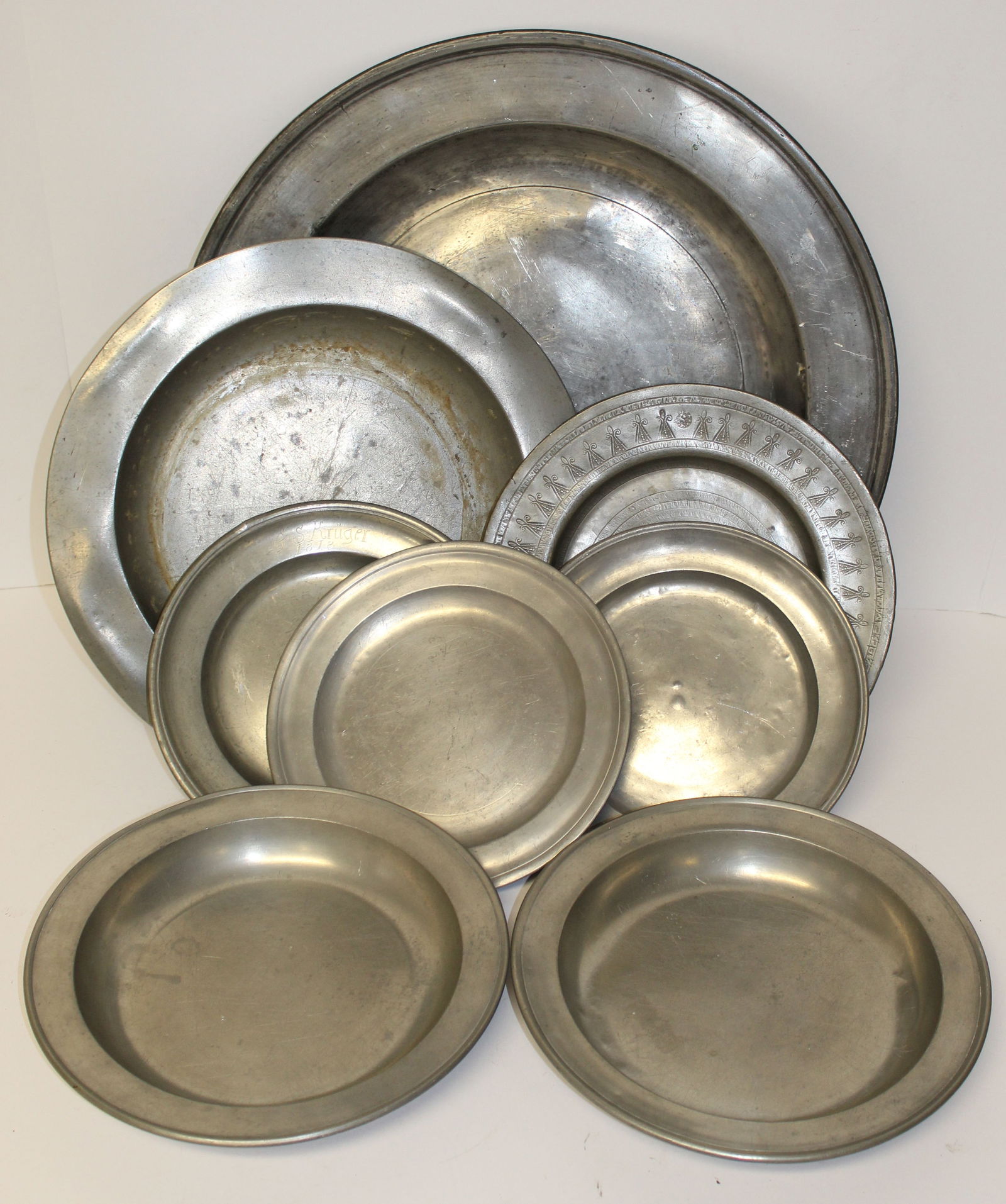 Lot of 7 pewter plates/chargers - 8 1/2"-17" diam (1 of 9)