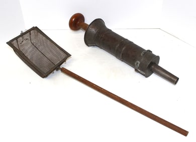 Antique sausage stuffer & popcorn or chestnut roaster - 20" & 26" long