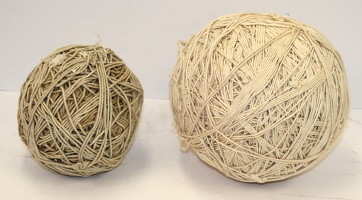 Lot of 2 string/rope balls - ex Jimmie Cramer collection - 6" & 8"