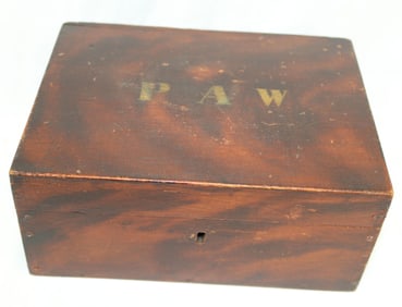 Paint decorated "PAW" trinket box - 3" tall x 8" wide x 6" deep
