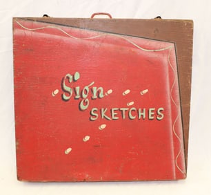 Wooden painted red "Sign Sketches" box - 21 1/2"x20"