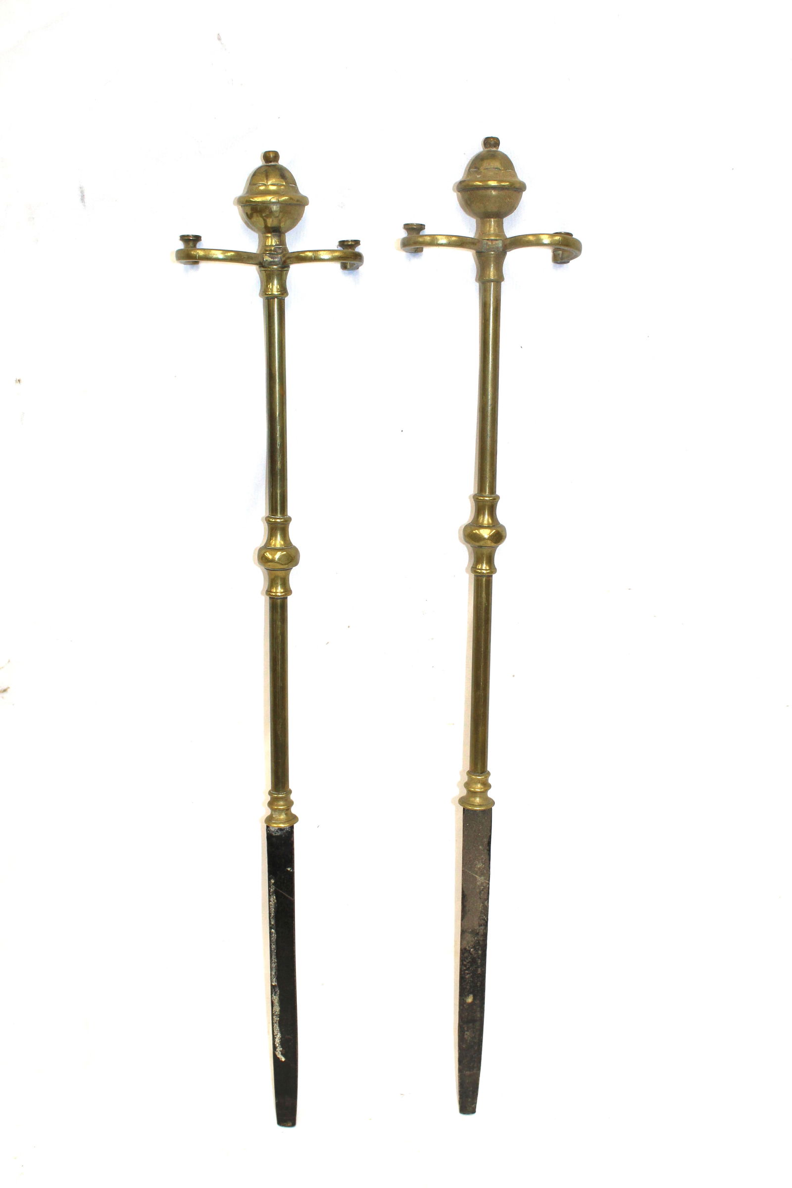 Lot of 2 brass fireplace tool jams - 24" tall (1 of 6)