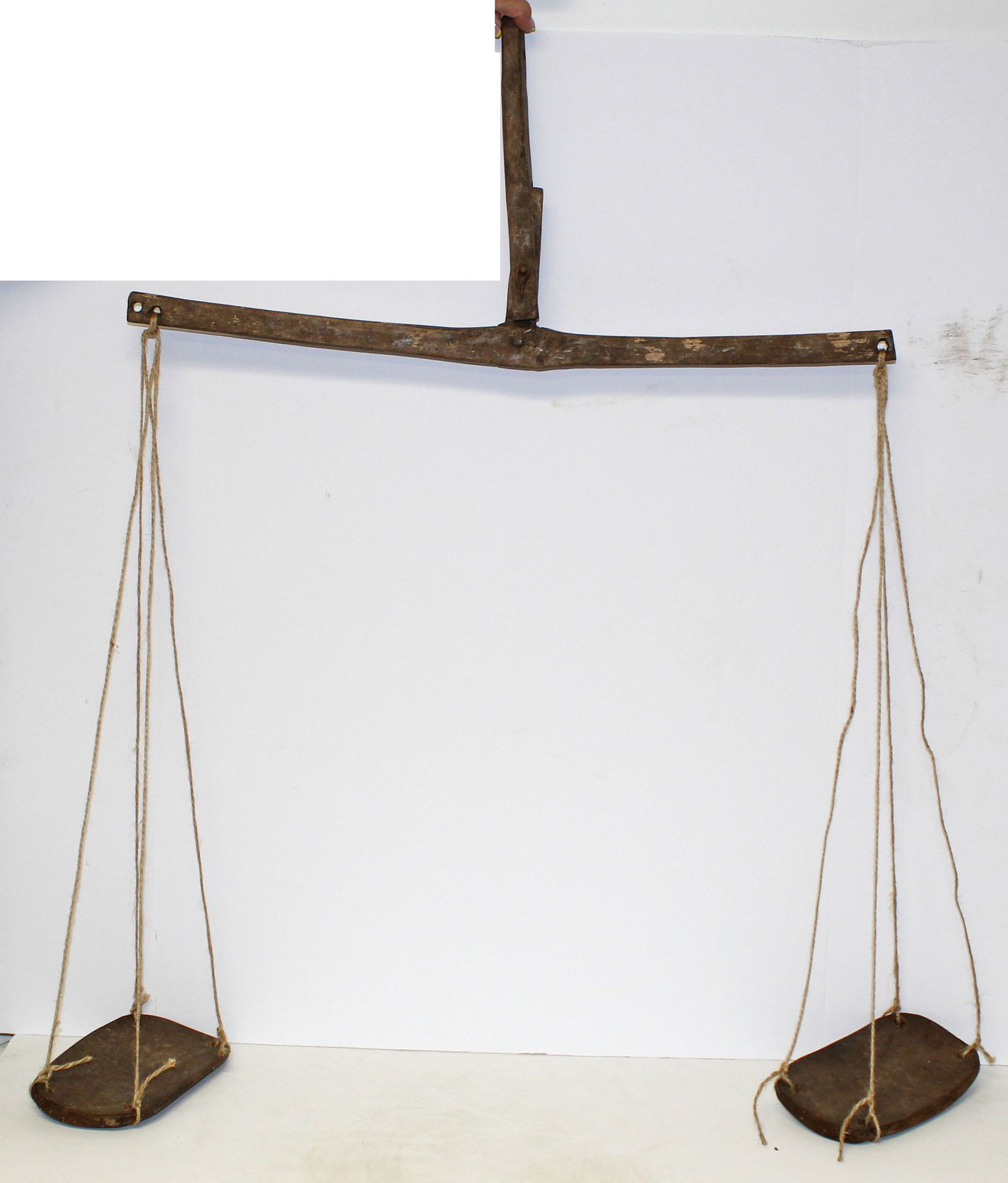 Antique wooden butter scale - 27" wide w 8"x4 1/2" scales (1 of 6)