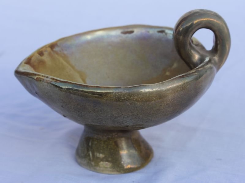 extremely rare sgnd LN (Leona Nicholson) dated 1909 pot: extremely rare sgnd LN (Leona Nicholson) dated 1909 pottery creamer w handle. Leona Nicholson was an instructor at the Newcomb College Pottery Company (comes w letter of provenance indicating that it 