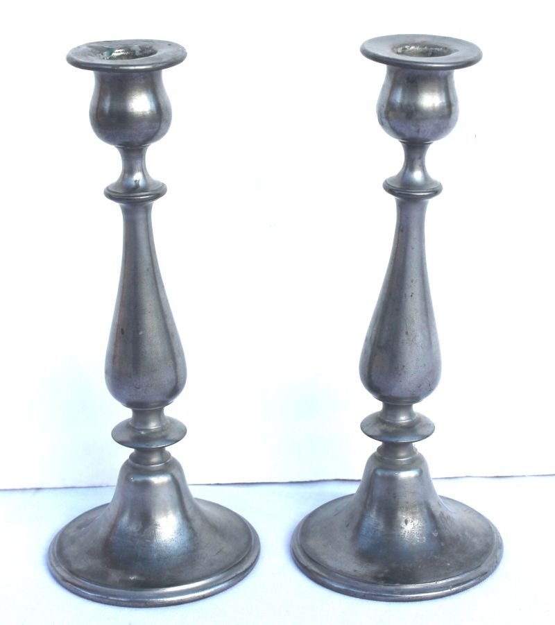 pr of ca 1920's Lester Howard Vaughan (marked) Taunton,: pr of ca 1920's Lester Howard Vaughan (marked) Taunton, MA 9" pewter candlesticks