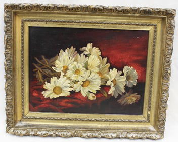 oil on board of daisies - unsigned - overall framed size - 13"x16"