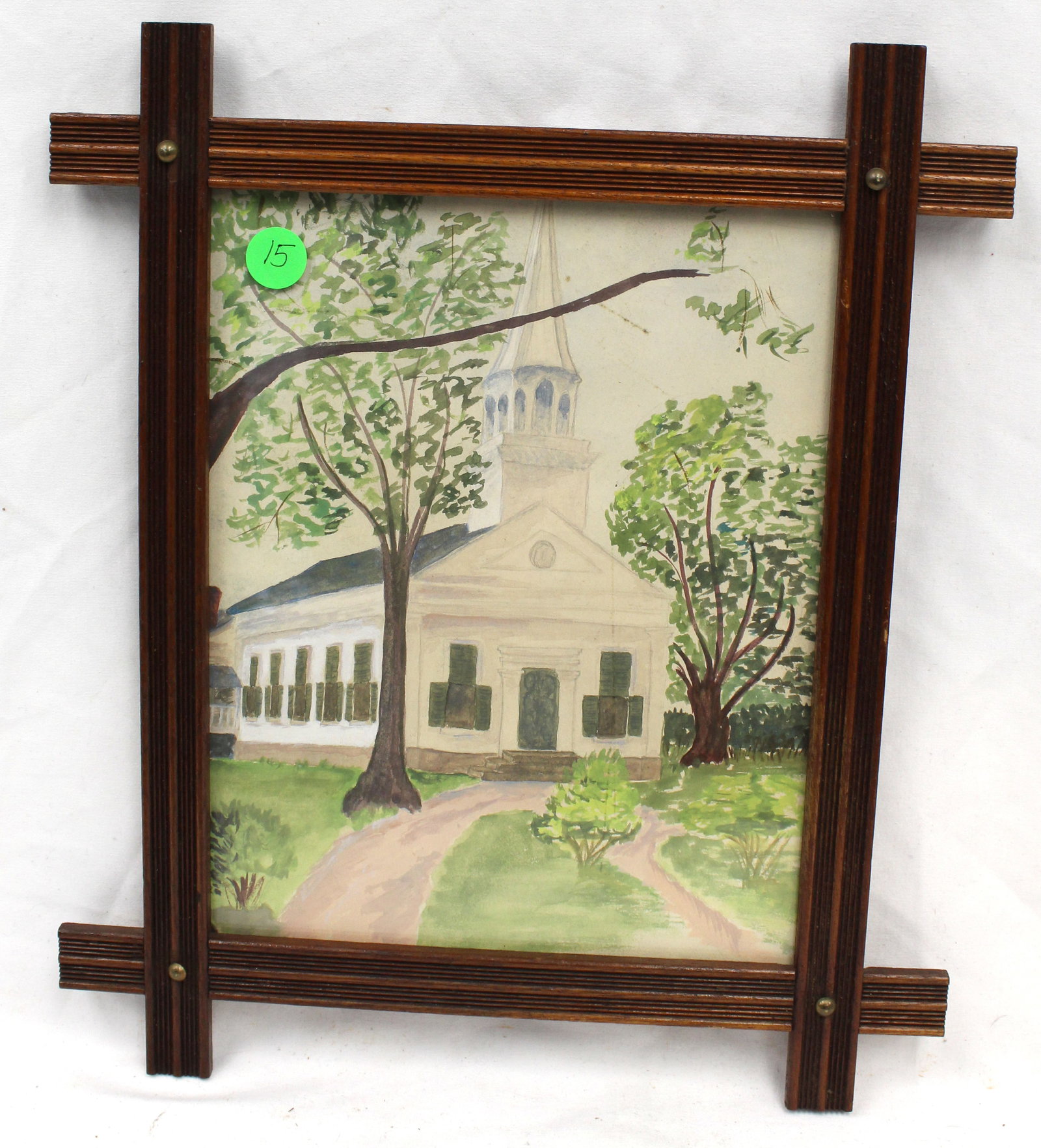 Watercolor of a church in a Victorian frame - unsigned - overall framed size 13 1/2"x11 1/2": Watercolor of a church in a Victorian frame - unsigned - overall framed size 13 1/2"x11 1/2"