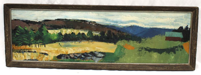 Oil on masonite by Lewis Hill of the Home of Stewart Ross James in Richmond, NH who retired there