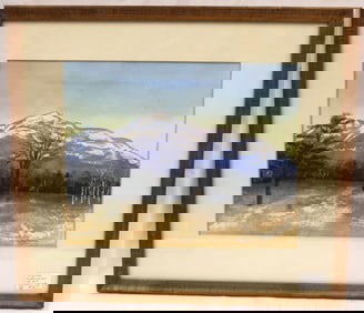 Signed Louise Lawrence watercolor of Mount Monadnock - overall framed size 17 1/4"x19 1/2"
