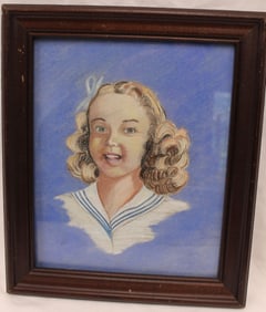 Pastel portrait of a young smiling girl - overall framed size 13"x11"