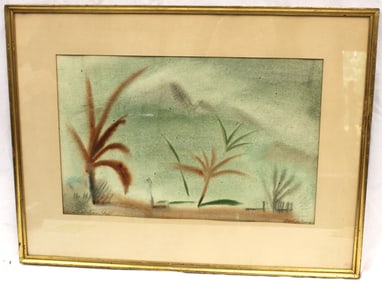 Signed Lloyd Lozes Goff watercolor abstract trees inscribed "For Julianna" - overall framed size 18