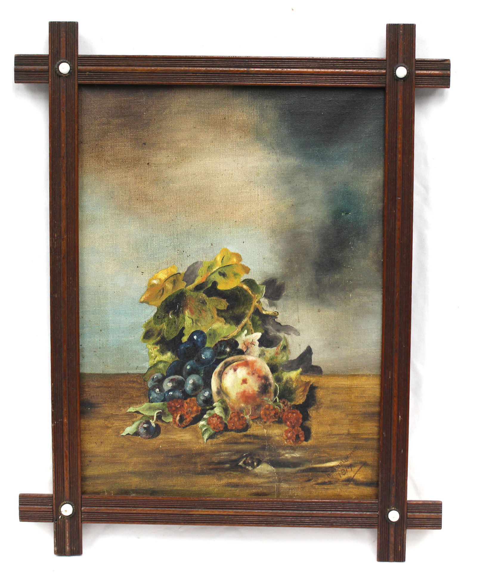 Signed Winifred Longmate dated 1917 oil on canvas still life of flowers in walnut frame - overall (1 of 6)