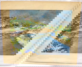 Signed Ethel Swantees unframed watercolor of a beach scene - overall matte size 20"x24"