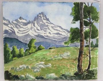 Signed (on verso) Jacob Howard Euston watercolor mountain landscape - unframed - 10"x12"