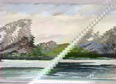 Signed (on verso) Jacob Howard Euston watercolor mountain landscape - unframed - 10"x14"