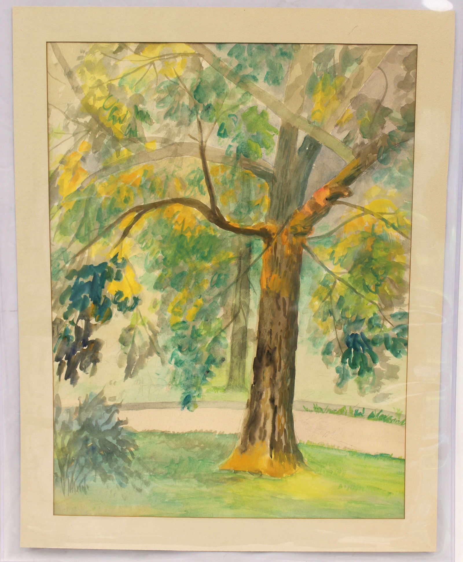 Unframed watercolor of a tree - matted - overall size 28 1/2" x 22 1/2" (1 of 5)
