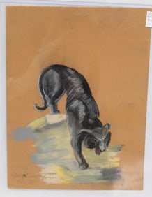 Pencil signed Betty Smalley pastel of a panther - 12 1/2"x9 1/2"